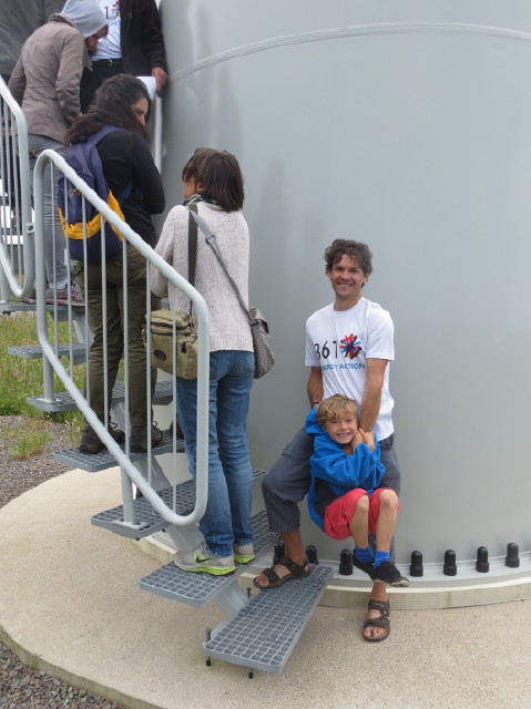 Thomas and Felix queuing to look inside the turbine tower